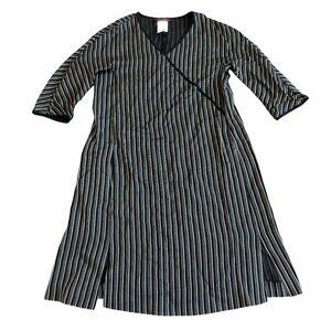 MaxMara Studio Striped Dress Crossover Retro Y2K 3/4 Sleeves Size 8 Women's